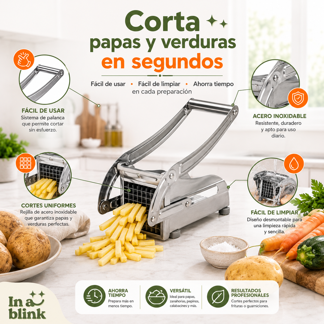 Cortador Papas Fritas De Acero Manual